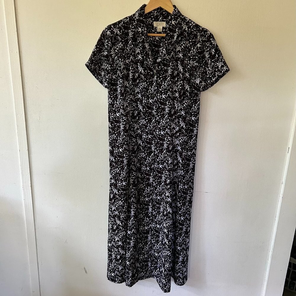 Christopher & Banks Cottagecore Maxi Dress Size 10 Black Micro Floral Garden